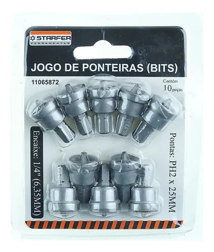 Jogo de Bits Para Drywall 1/4 10 Pecas Starfer
