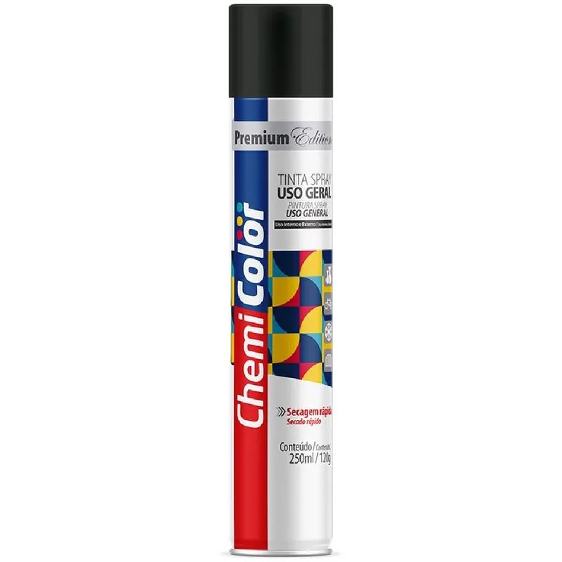 Tinta Spray Uso Geral Chemicolor - Preto Brilhante 250ml