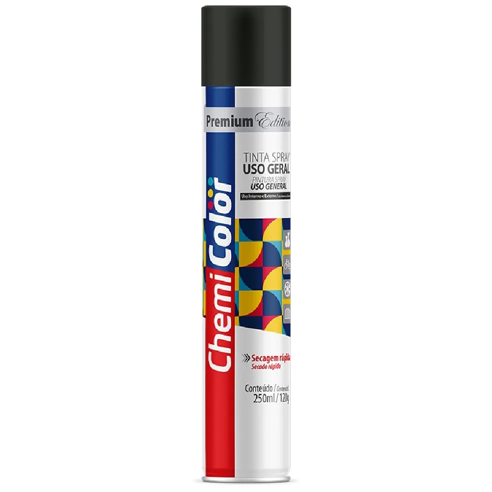 Tinta Spray Uso Geral Chemicolor - Preto Fosco 250ml