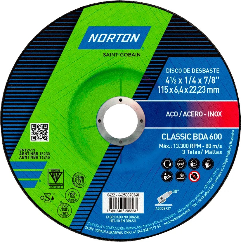 Disco de Desbaste Bda-600 Para Aço 115x6,4x22mm