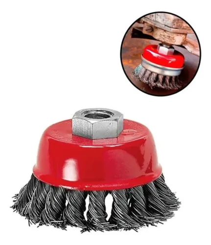 Escova de Aço Carbono Tipo Copo Torcida 100mm Rosca M14 Mtx